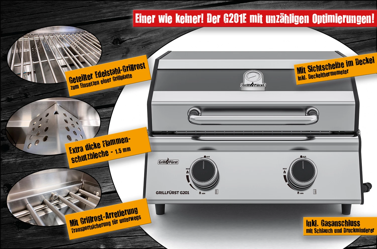 Grillfürst G201E 2-Brenner Gasgrill Portabel V2 - Campinggrill / Balkongrill 50mbar - Inkl. Untergestell 1 Grillfürst G201E 2-Brenner Gasgrill Portabel V2 - Campinggrill / Balkongrill 50mbar - Inkl. Untergestell