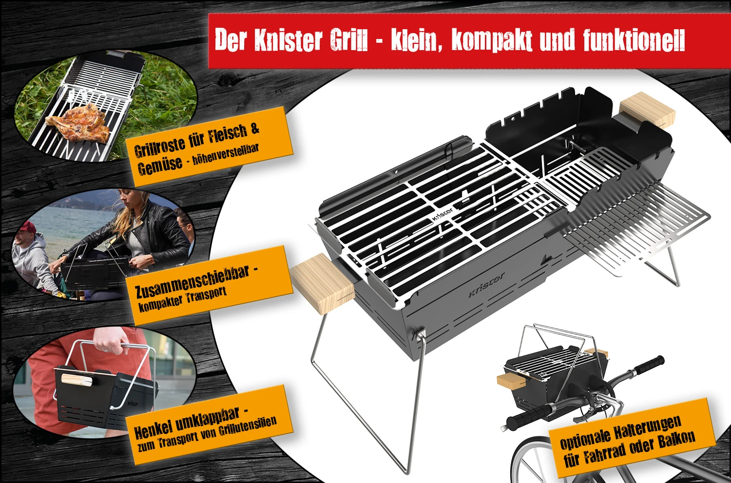 Knister Grill Original - Ausziehbarer Holzkohle Kompaktgrill 1 Knister Grill Original - Ausziehbarer Holzkohle Kompaktgrill